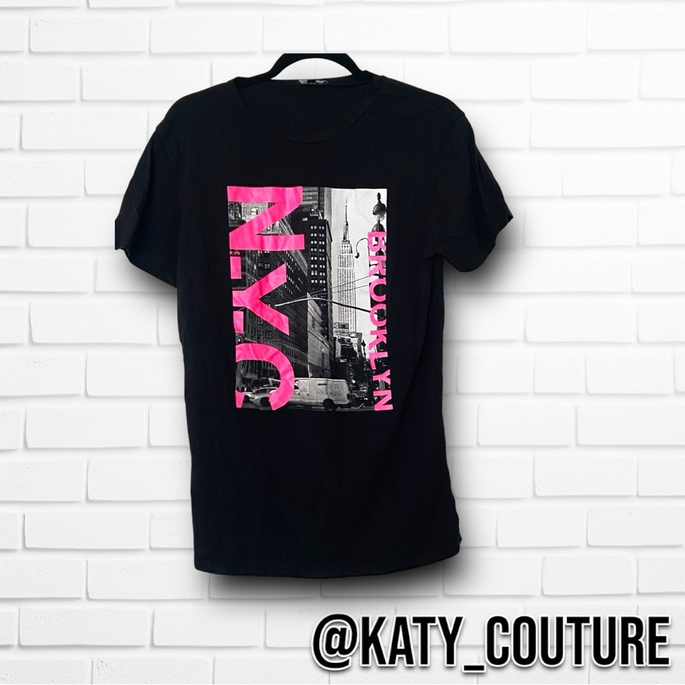 FASHION NOVA BLACK AND PINK NYC TEE, WOMENS S, NWOT.